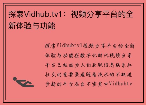 探索Vidhub.tv1：视频分享平台的全新体验与功能